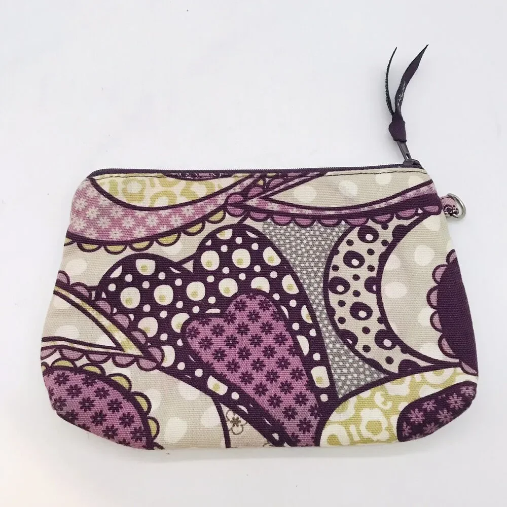 Thirty-One Timeless Beauty Mini Zipper Pouch Plum & Tan Paisley Cosmetic Case